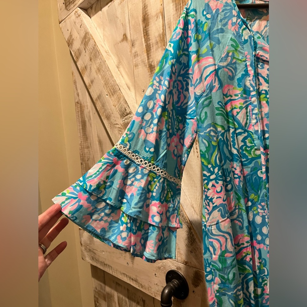 NWOT Lilly Pulitzer Azita Dress in Blue Ibiza Aqua La Vista sz L